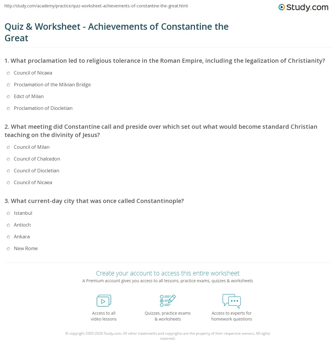 Quiz Worksheet Achievements Of Constantine The Great Study Quiz Worksheet Achievements Of Constantine The Great Study