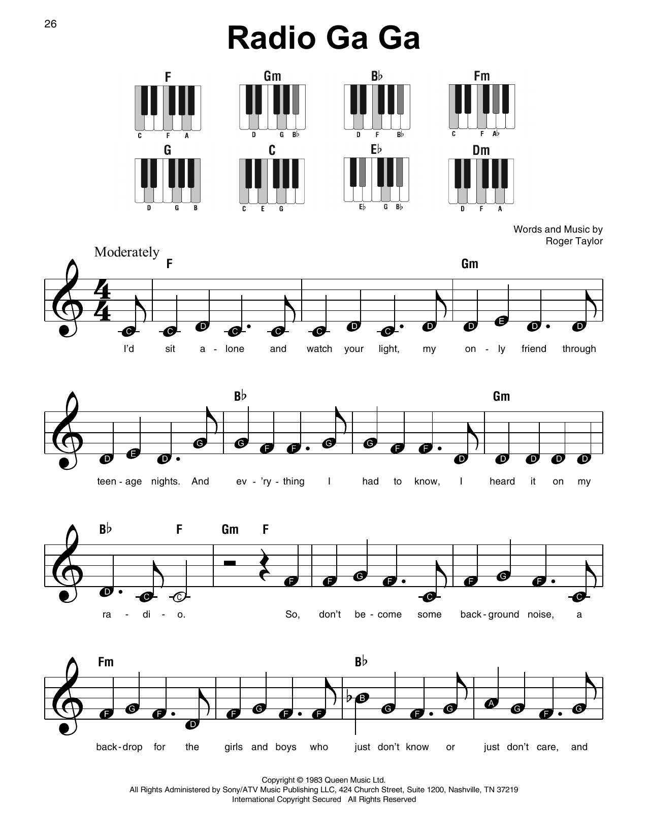 Radio Ga Ga By Queen Sheet Music For Super Easy Piano At Sheet Music Direct
