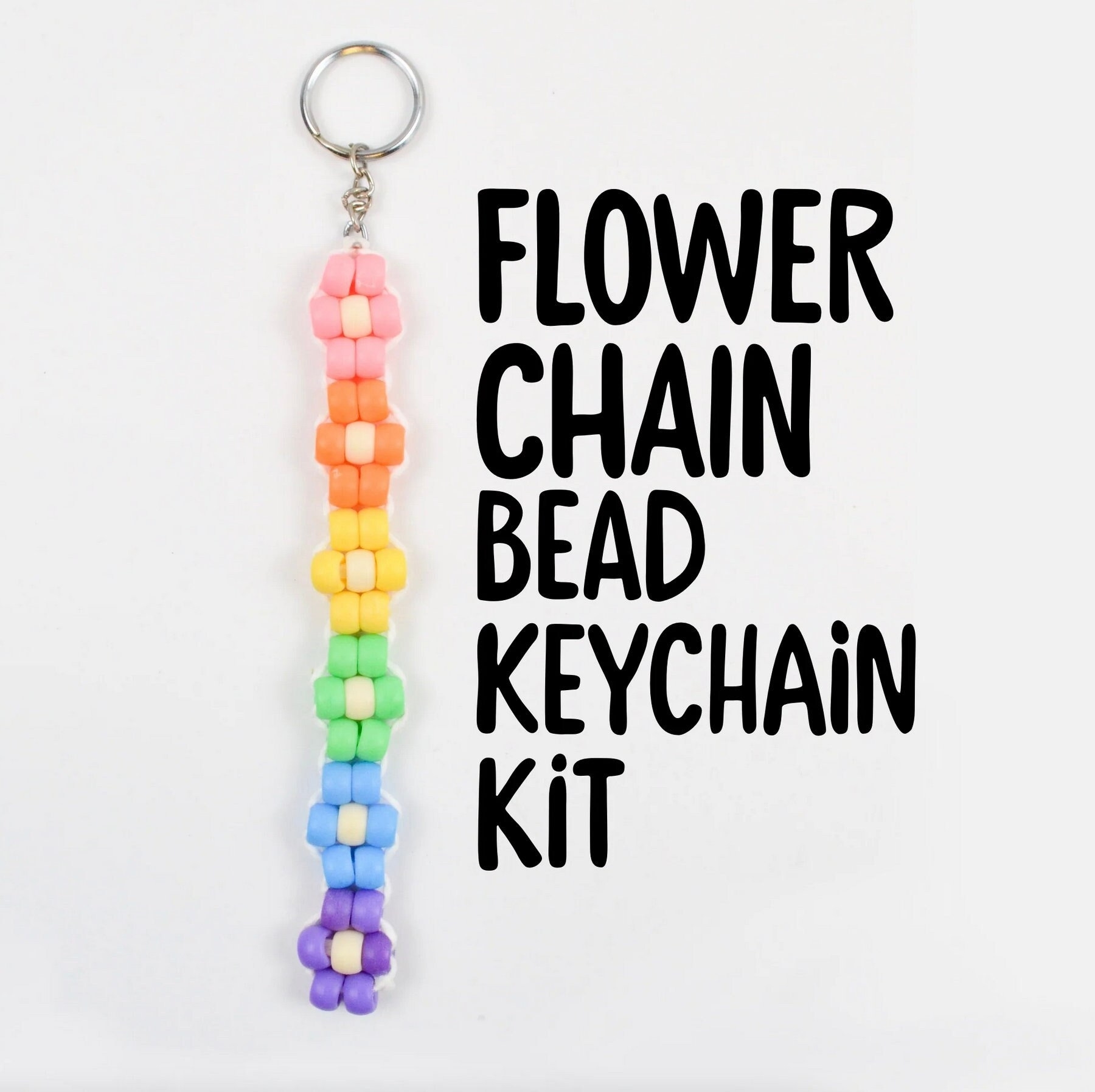 Rainbow Flower Chain Bead Buddy Pony Bead Keychain Kit Etsy