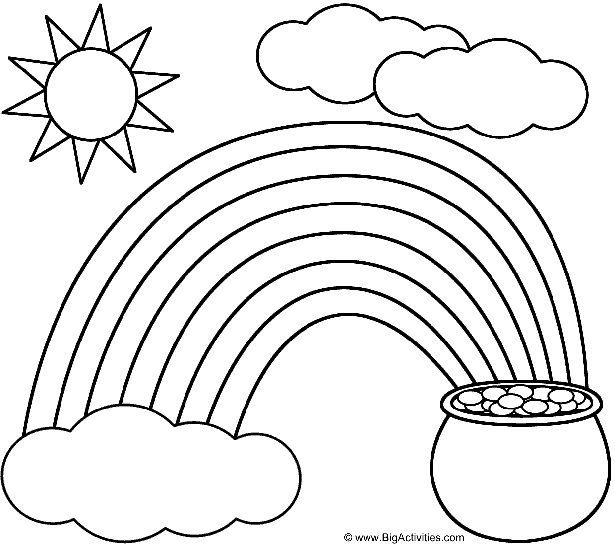 Rainbow Pot Of Gold Sun And Clouds Coloring Page St Patrick s Day Rainbow Pot Of Gold Sun And Clouds Coloring Page St Patrick s Day