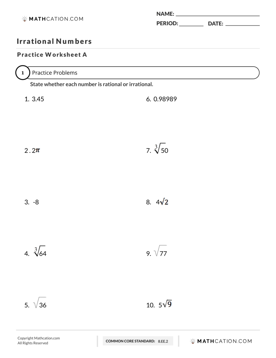Rational And Irrational Numbers Worksheet Difference And Examples Rational And Irrational Numbers Worksheet Difference And Examples