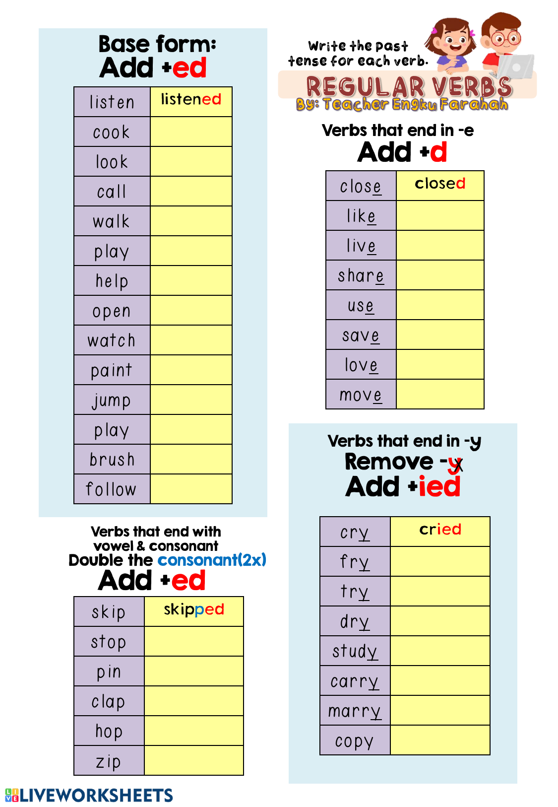 Regular Verb Past Tense Worksheet Regular Verb Past Tense Worksheet