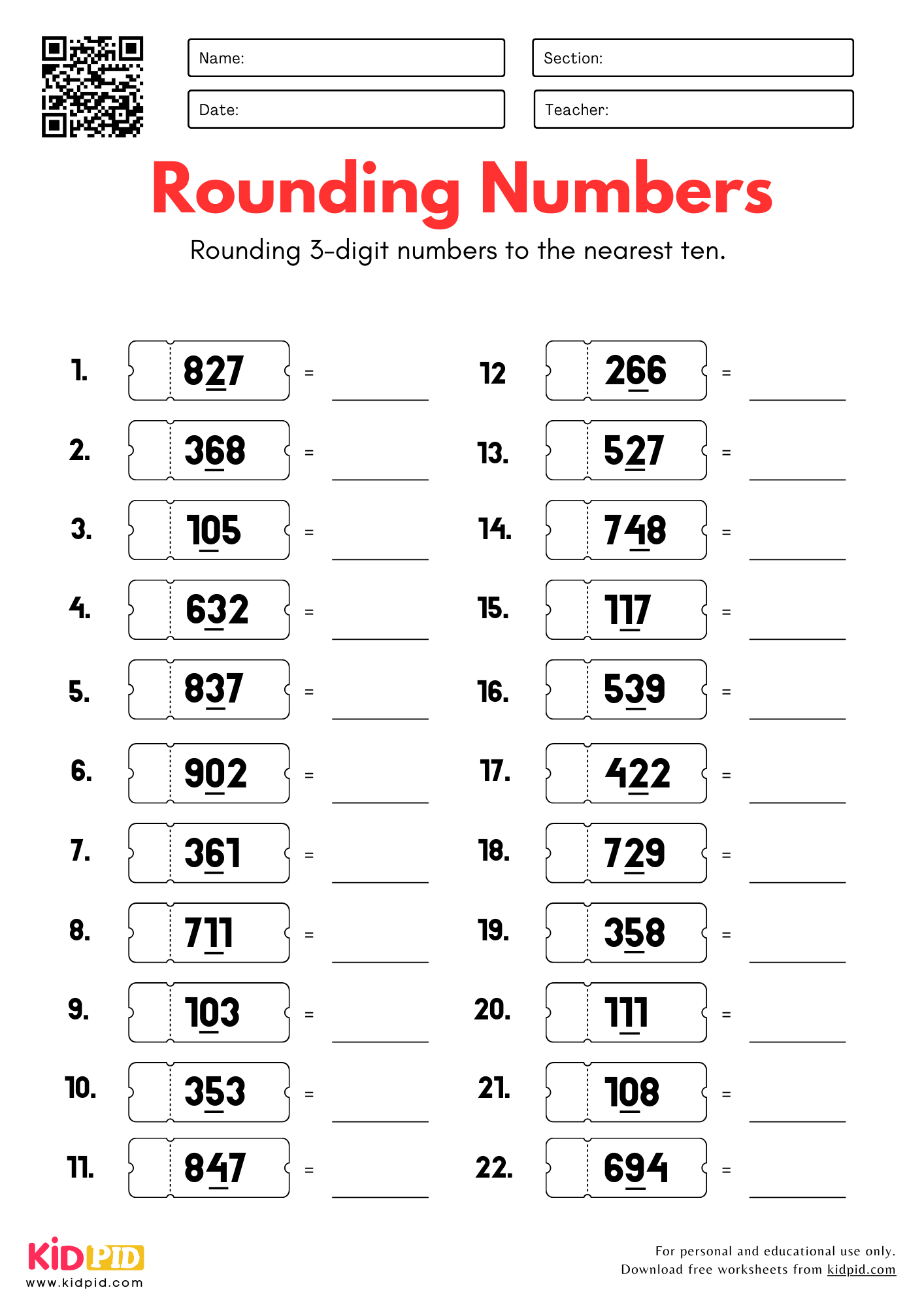 Rounding 3 Digit Numbers To Nearest 10 Worksheets For Grade 2 Kidpid Rounding 3 Digit Numbers To Nearest 10 Worksheets For Grade 2 Kidpid