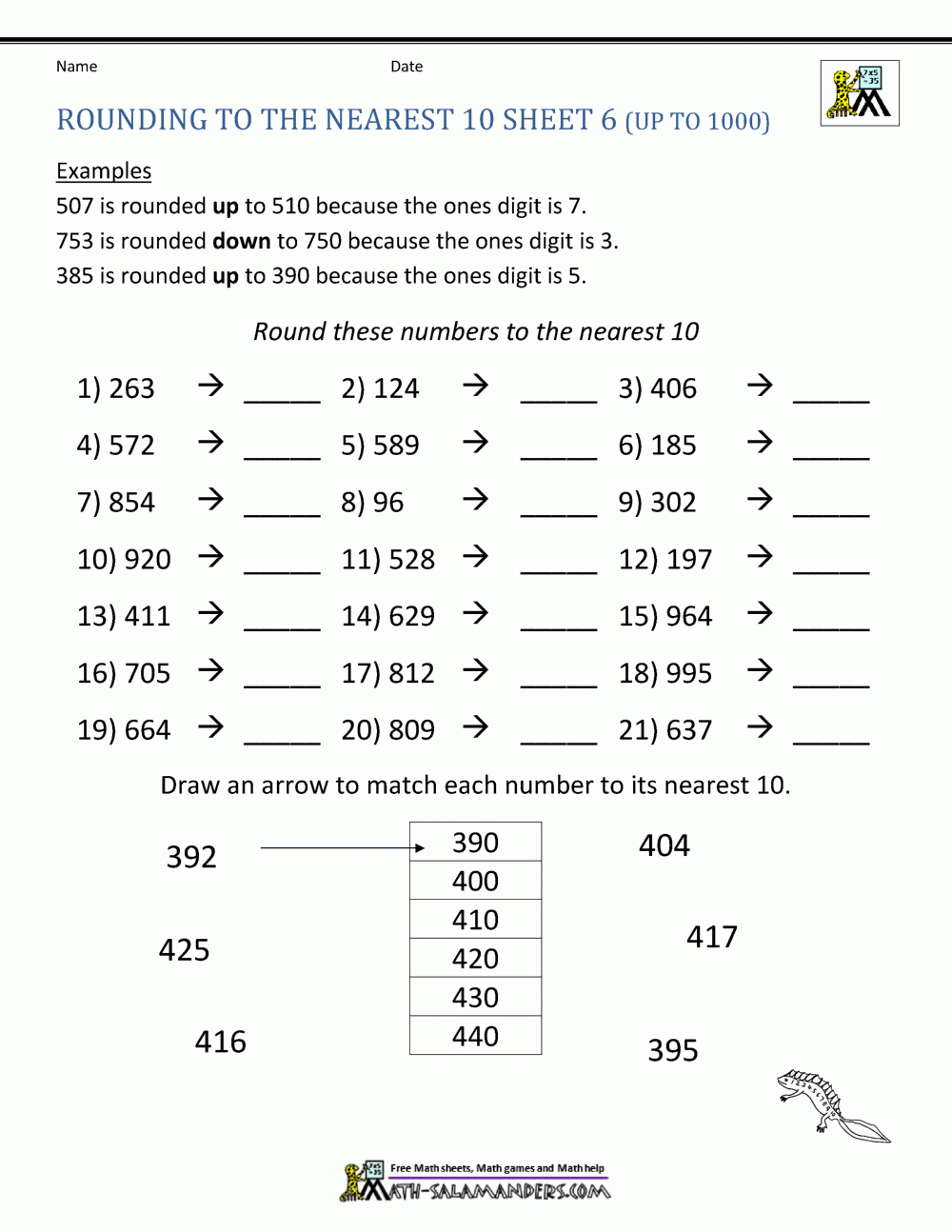 Rounding To The Nearest 10 Worksheets