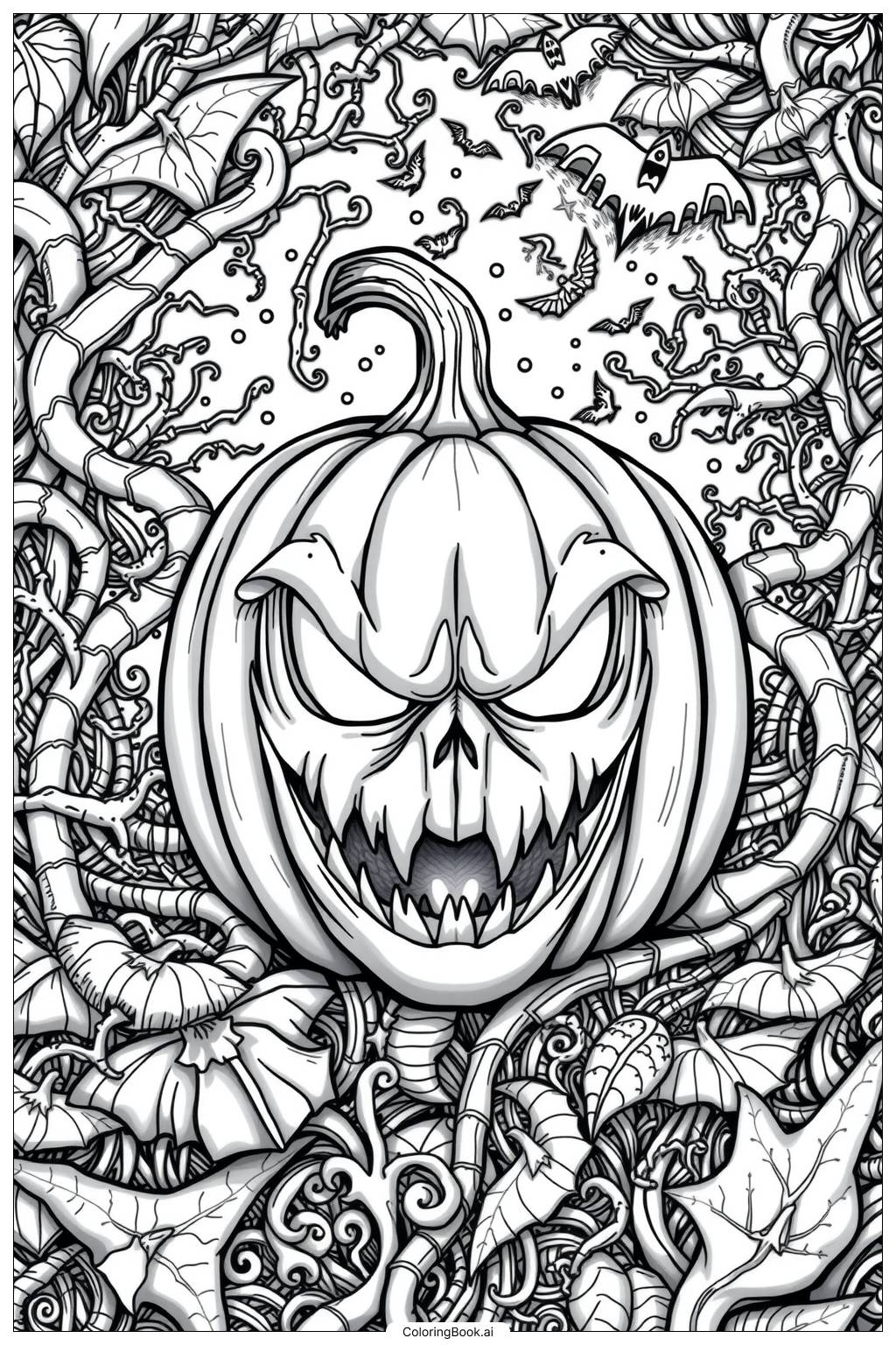 Scary Pumpkin With A Spooky Face Coloring Page Free PDF PNG Printable 
