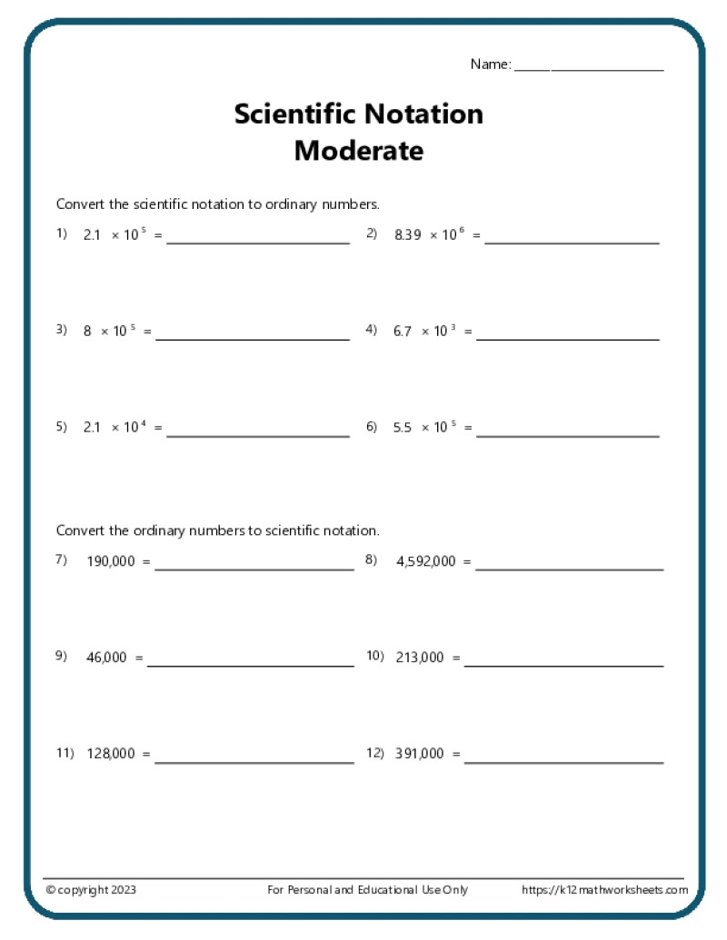 Scientific Notation Worksheets