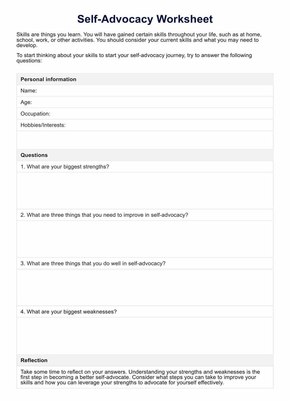 Self Advocacy Worksheet Self Advocacy Worksheet