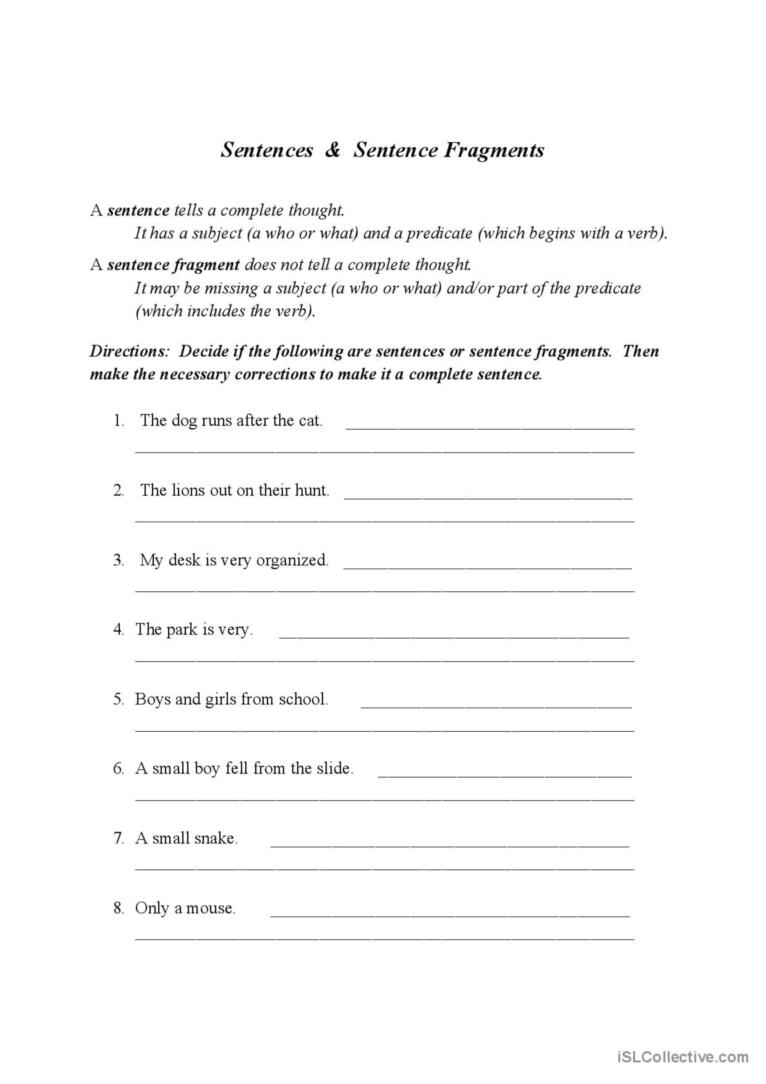 Sentence Or Fragment English ESL Worksheets Pdf Doc Sentence Or Fragment English ESL Worksheets Pdf Doc