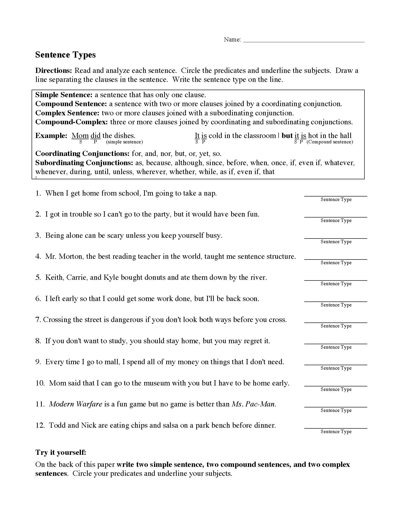 Sentence Types Worksheet Sentence Structure Activity Sentence Types Worksheet Sentence Structure Activity