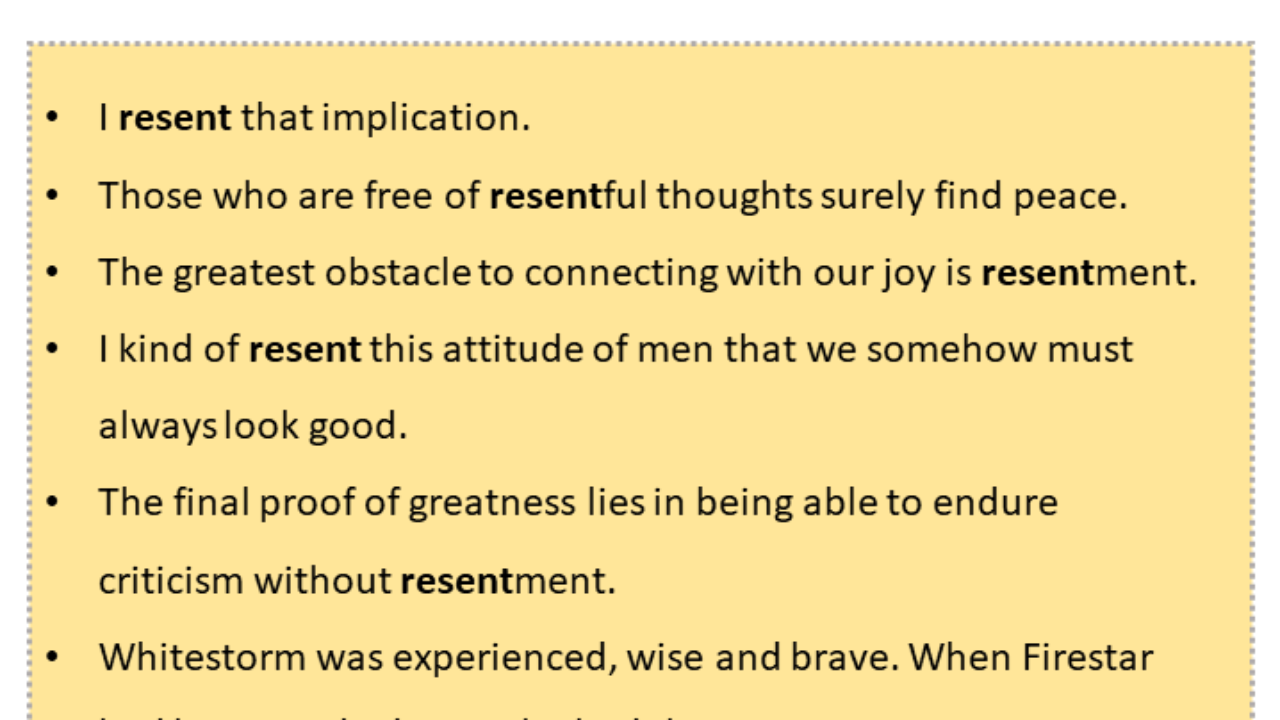 Sentences With Resent Resent In A Sentence In English Sentences For Resent English Grammar Here