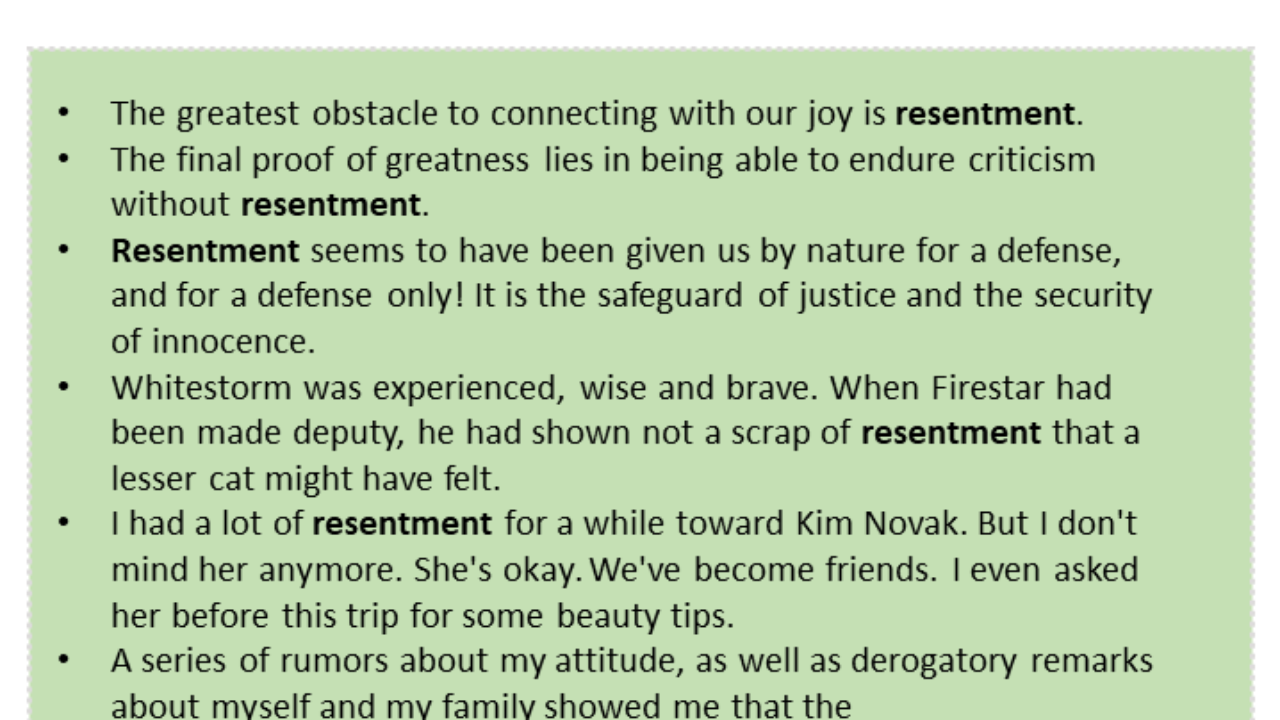 Sentences With Resentment Resentment In A Sentence In English Sentences For Resentment English Grammar Here