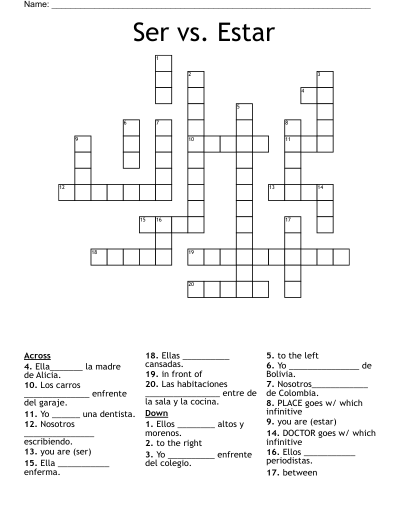 Ser Vs Estar Crossword WordMint
