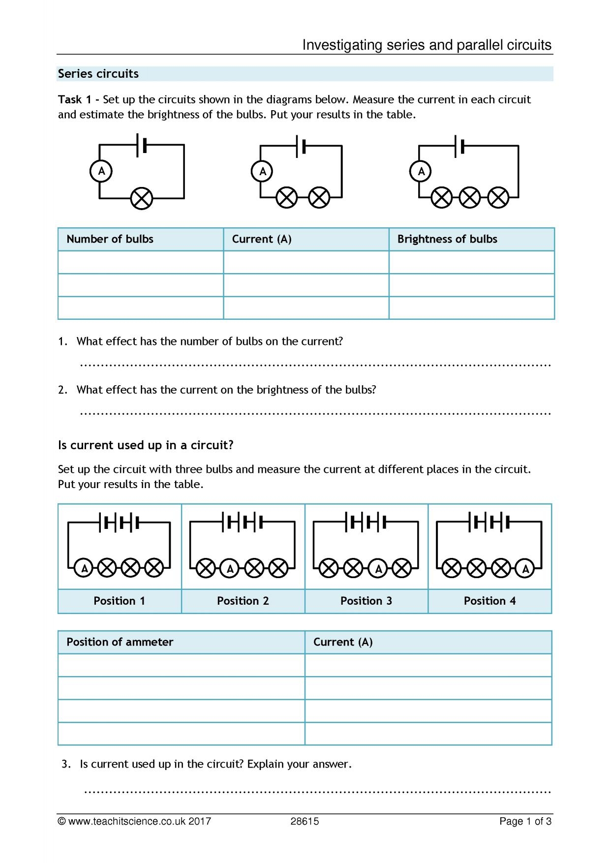 series and parallel circuits worksheet