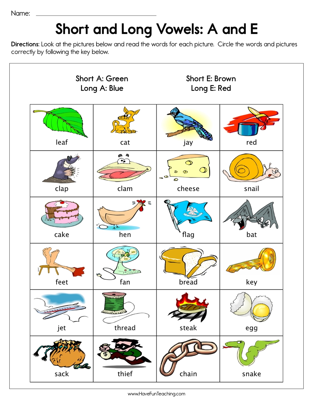 long and short vowel sounds exercises