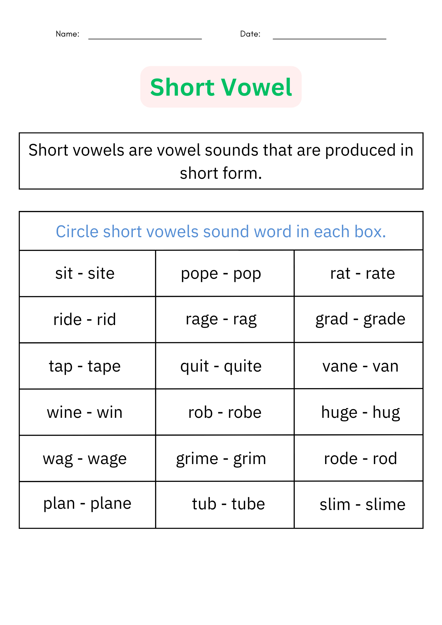 Short Vowel And Long Vowel Worksheets Vowel Sounds Activities For Grade 1 Made By Teachers
