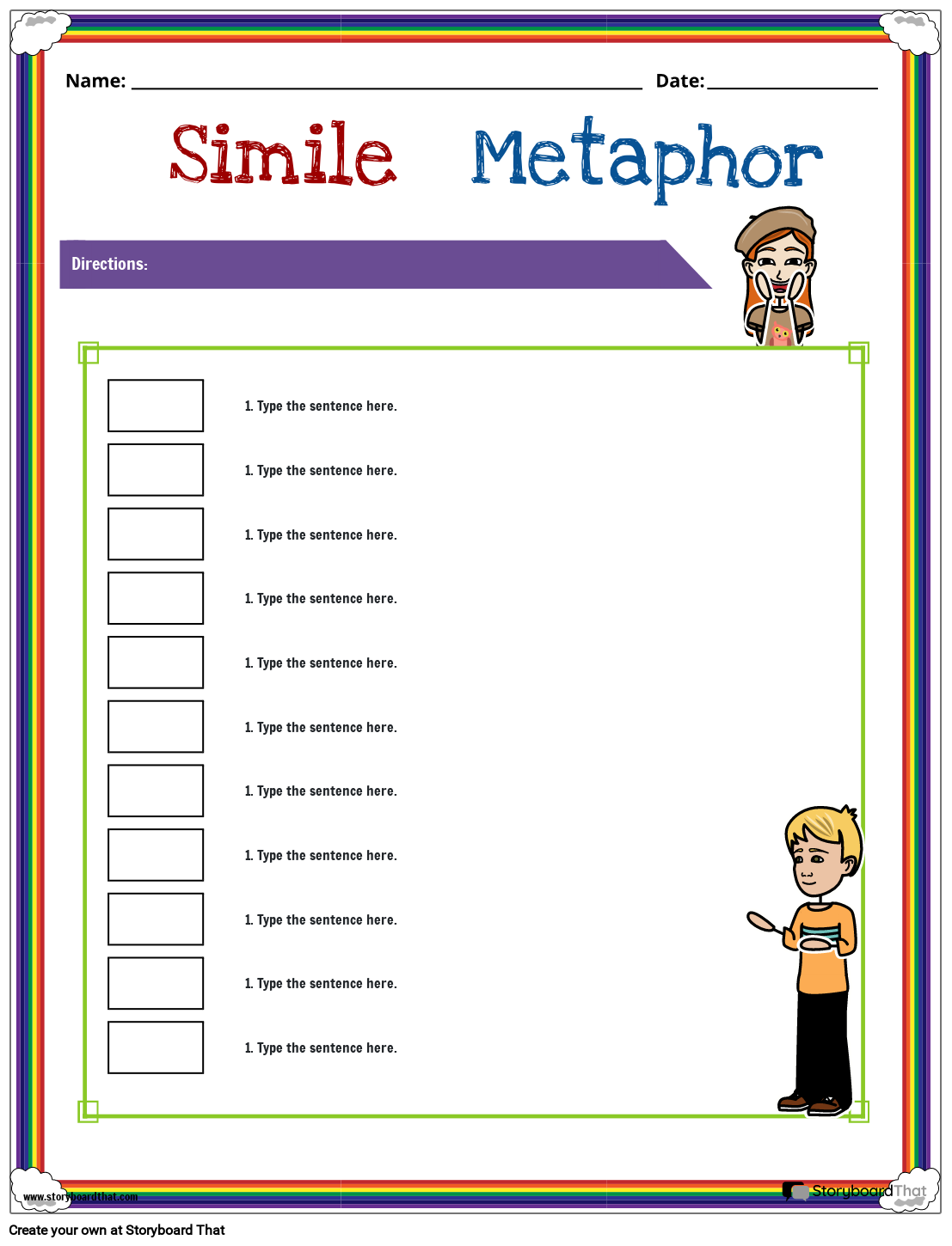 Simile And Metaphor Worksheets Create With Storyboard That