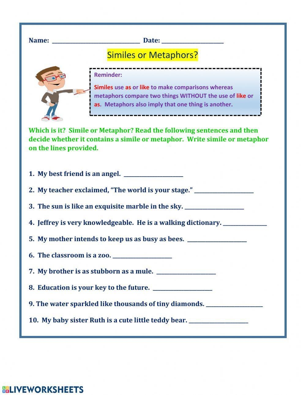 Simile And Metaphor Worksheets Worksheets Library Worksheets Library
