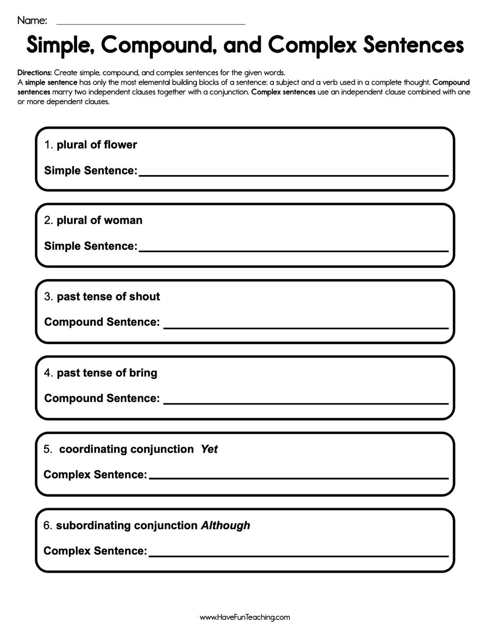 simple and compound and complex sentences worksheet simple and compound and complex sentences worksheet