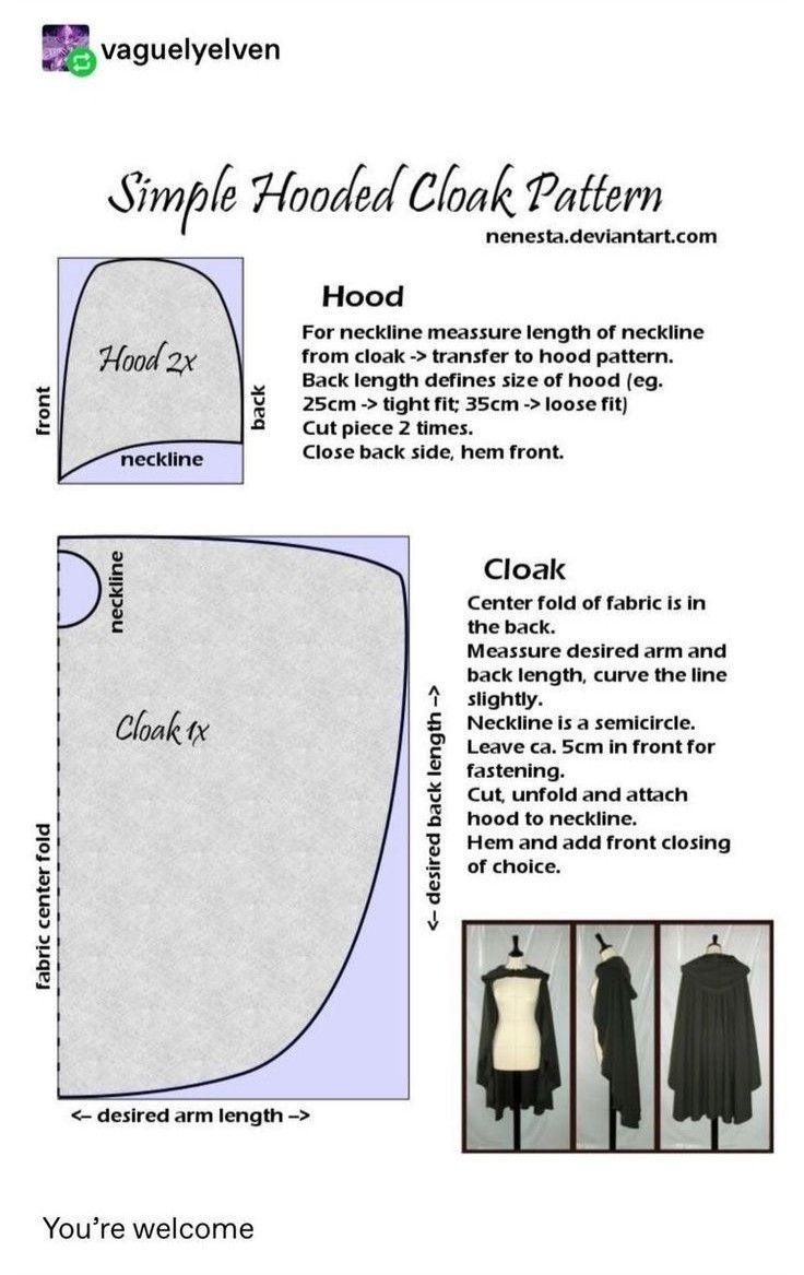 Simple Hooded Cloak Pattern Simple Hooded Cloak Pattern