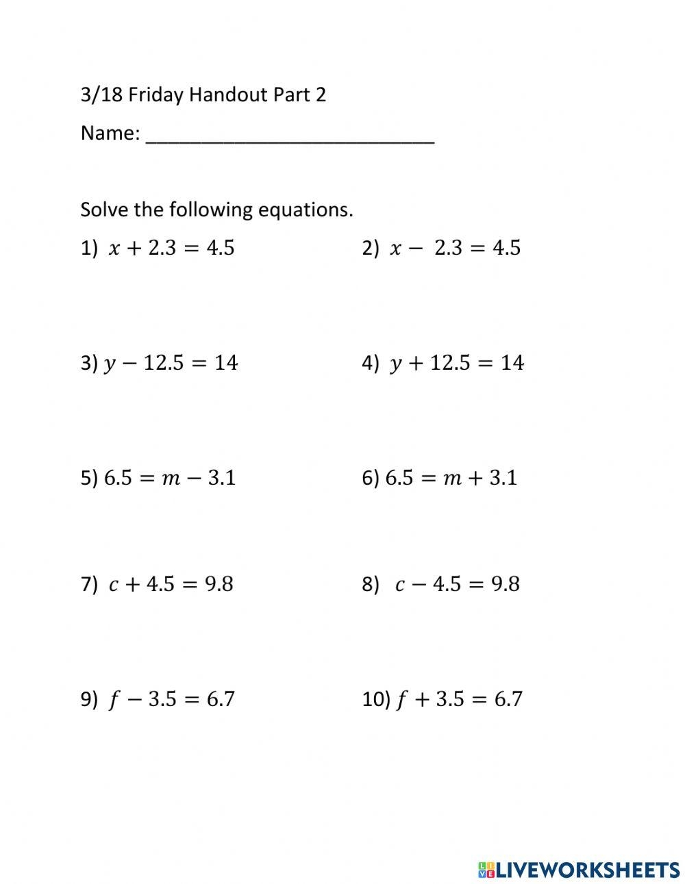 worksheets on linear equations worksheets on linear equations