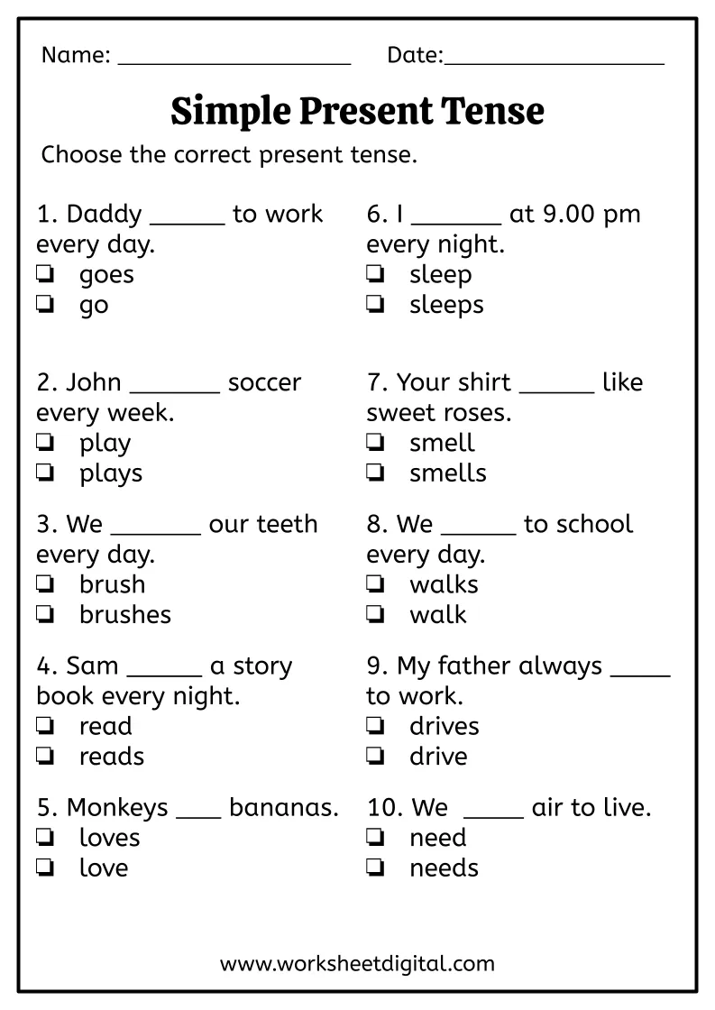 Simple Present Tense Worksheet Digital Worksheets Library