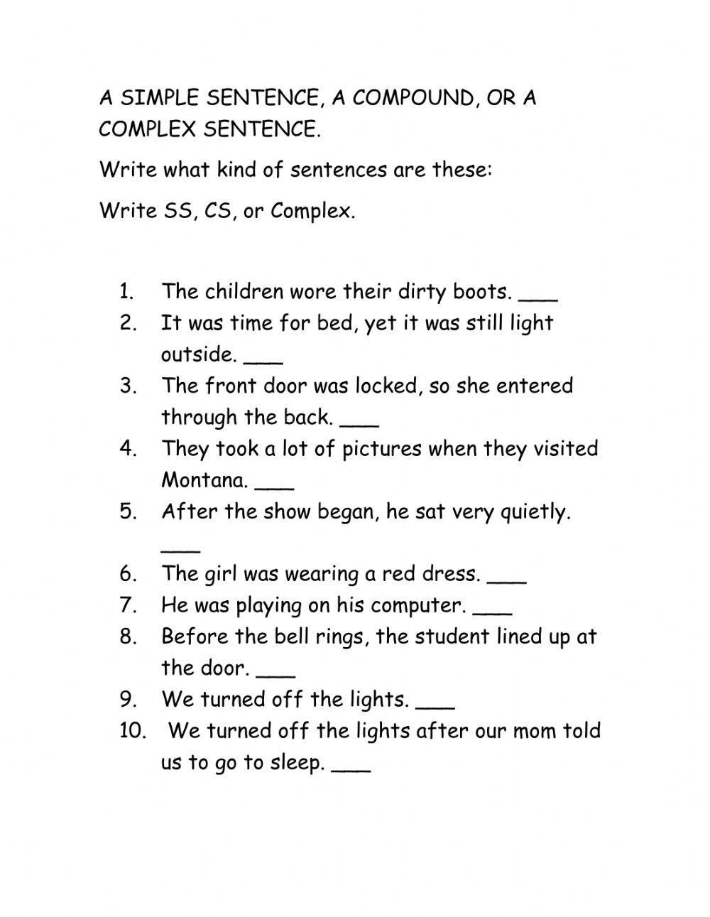 Simple Sentences Compound Sentence And Complex Worksheet Live Worksheets Library Simple Sentences Compound Sentence And Complex Worksheet Live Worksheets Library
