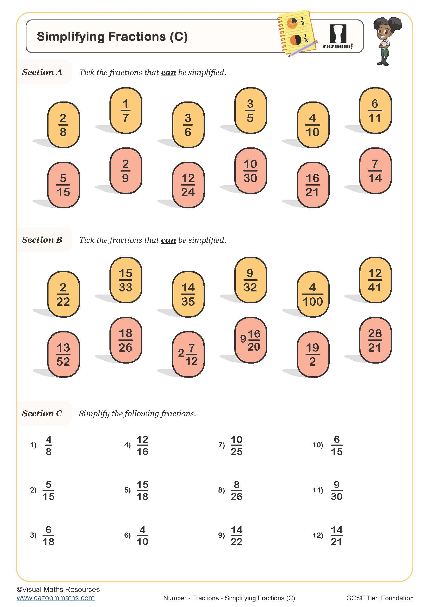 reducing fractions a worksheet reducing fractions a worksheet
