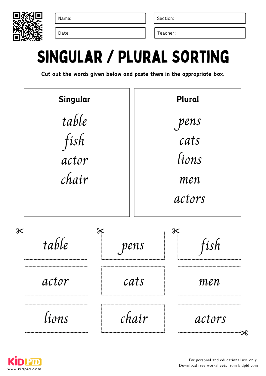 Singular And Plural Noun Cut Paste Activity Worksheet Kidpid Singular And Plural Noun Cut Paste Activity Worksheet Kidpid