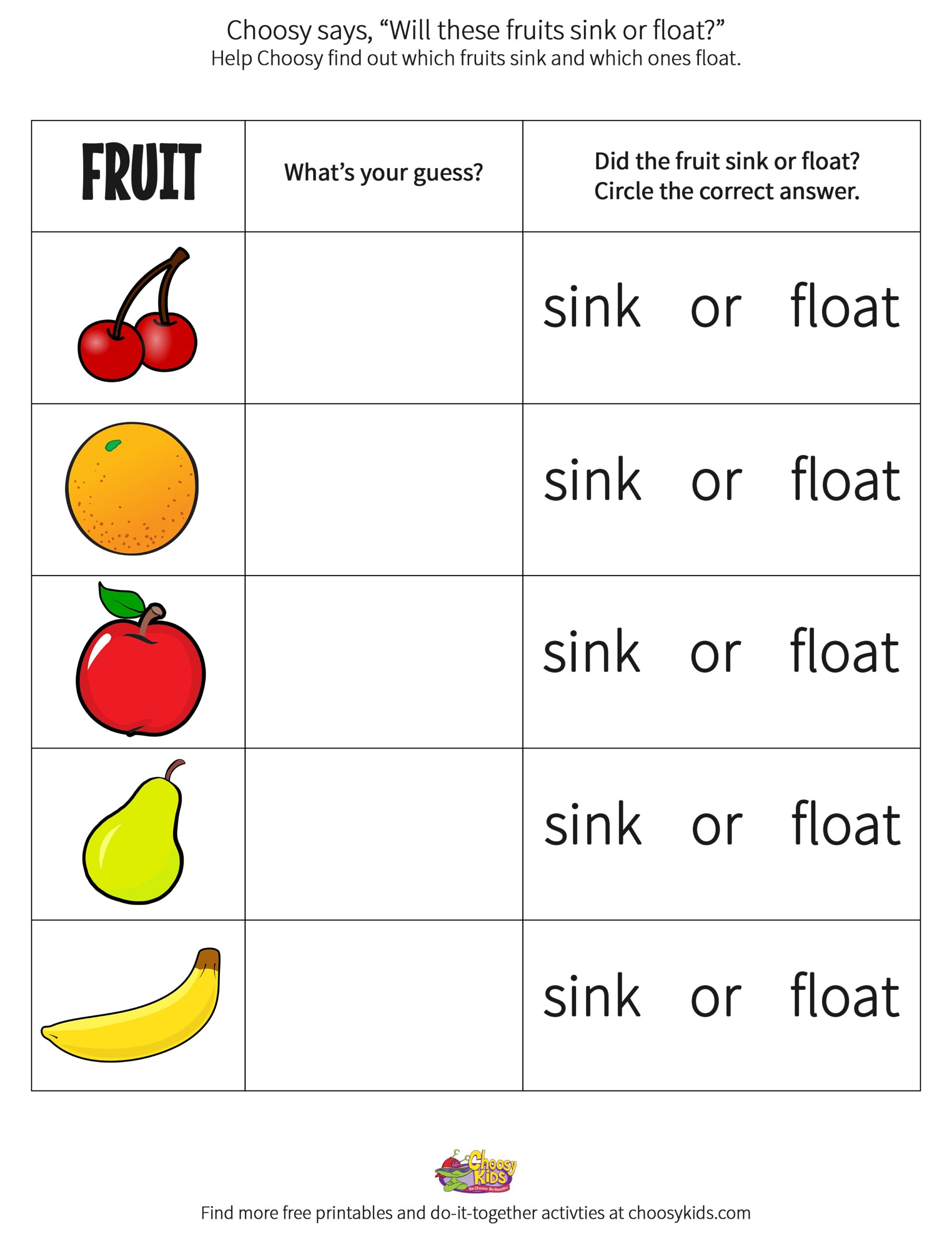 Sink Or Float Fruit Printable Choosy Kids Worksheets Library Sink Or Float Fruit Printable Choosy Kids Worksheets Library