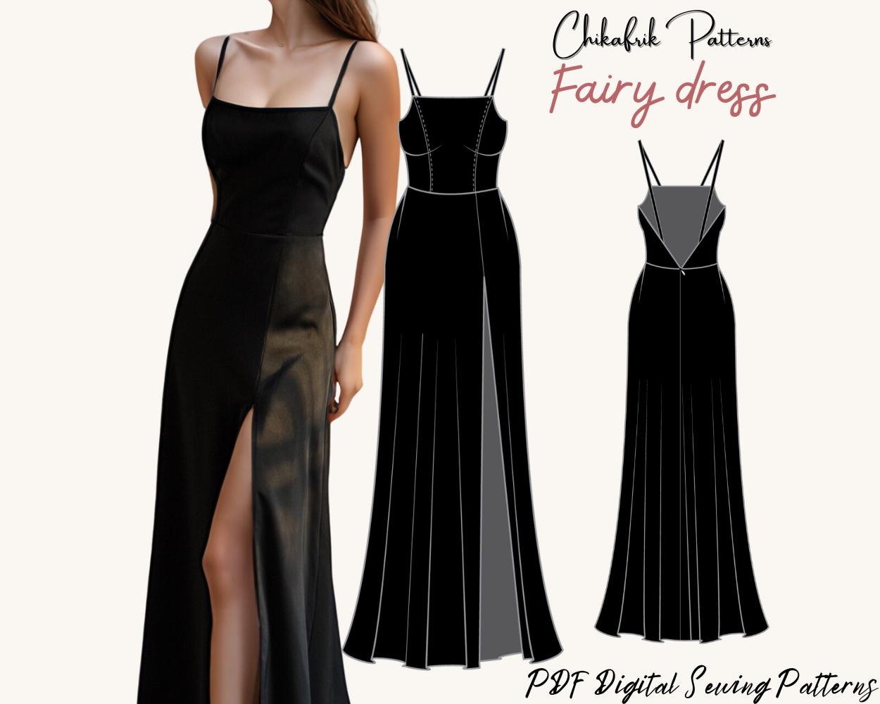 Slit Maxi Dress Sewing Pattern Open Back Evening Gown PDF Pattern 