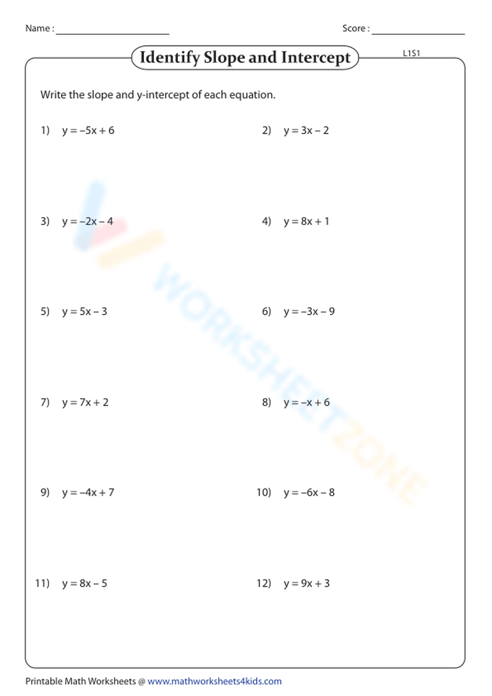Slope Intercept Form Worksheet Worksheets Library