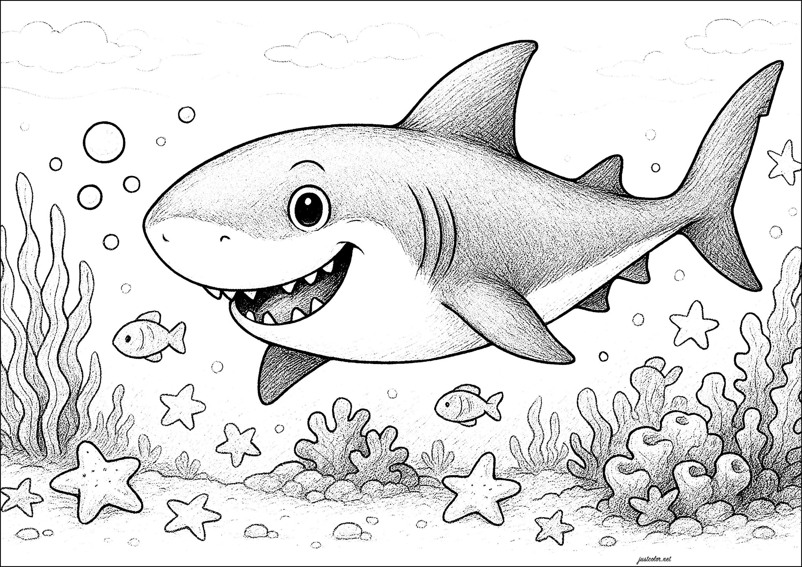 Smiling Shark Shark Coloring Pages