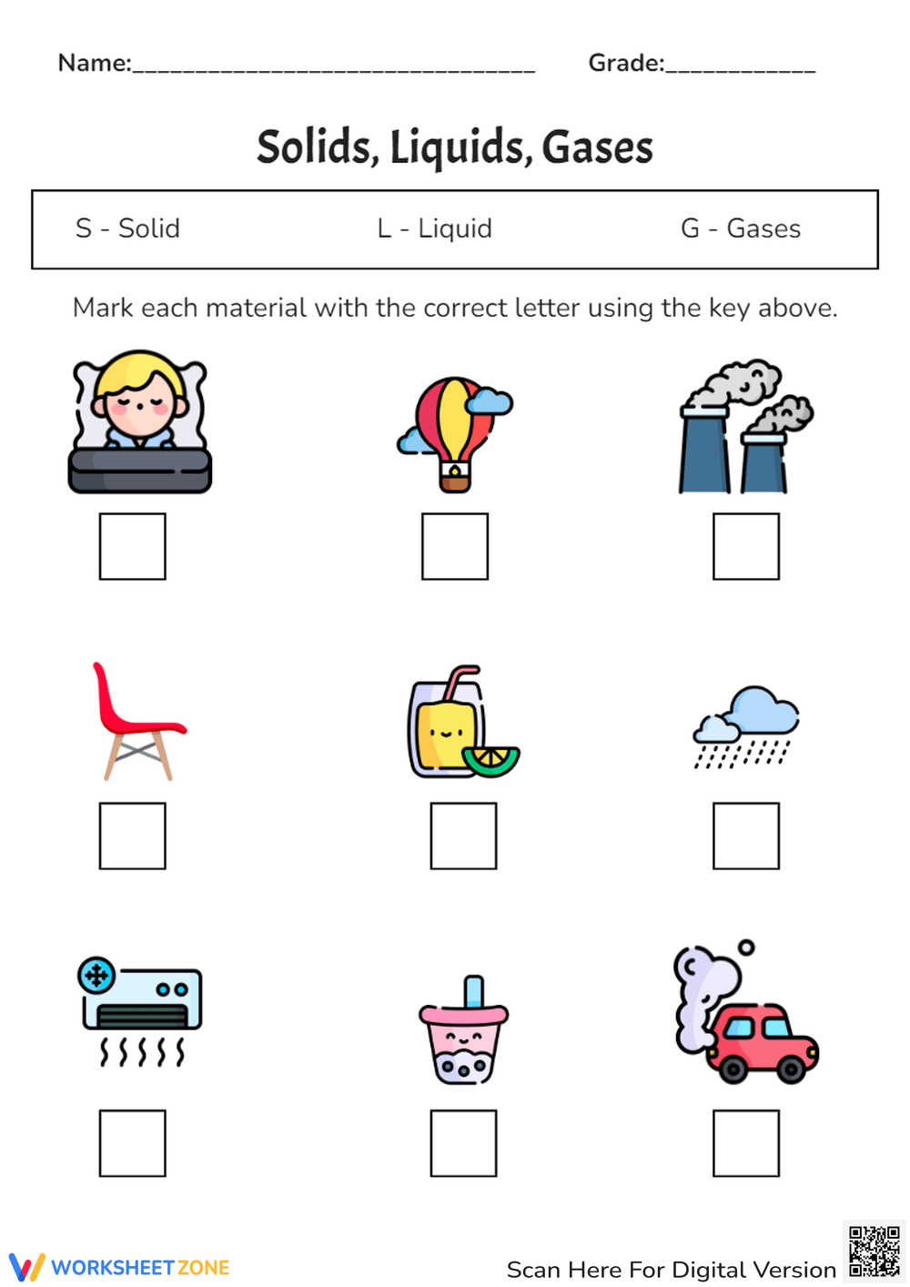 solid liquid gas worksheet