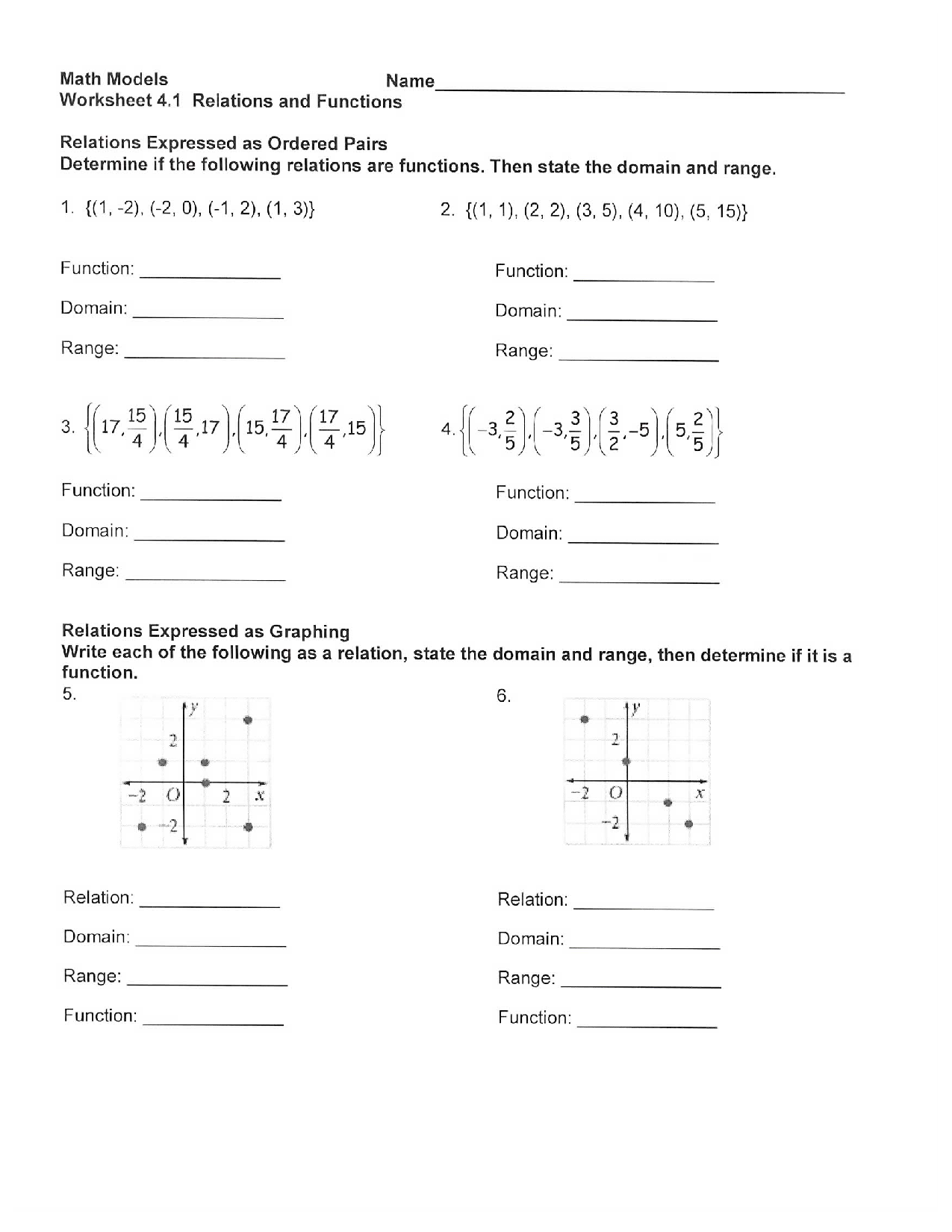 SOLUTION Math Models Relations amp Functions Exercises amp Solutions Worksheets Library