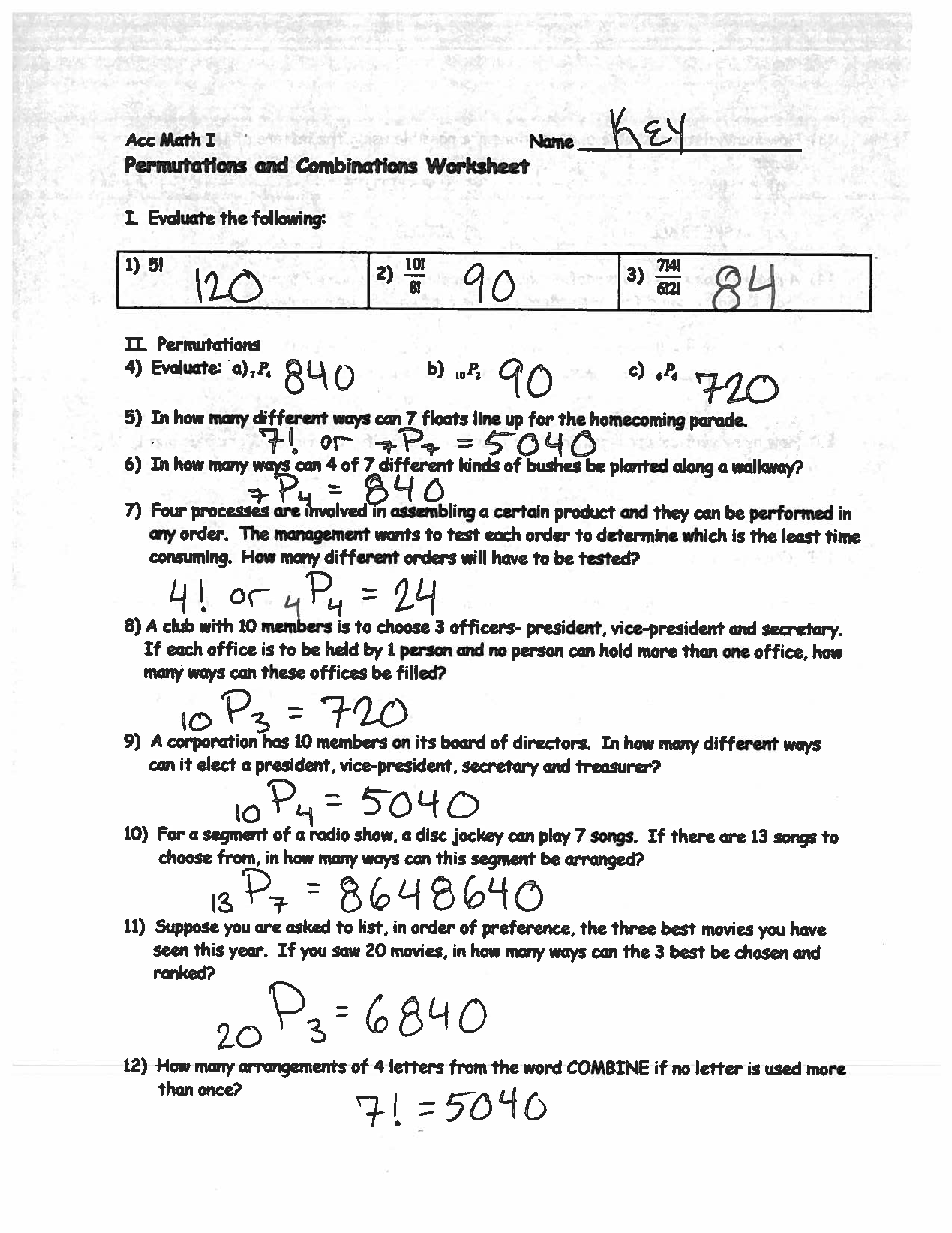 SOLUTION Permutations And Combinations Practice Questions With Worksheets Library