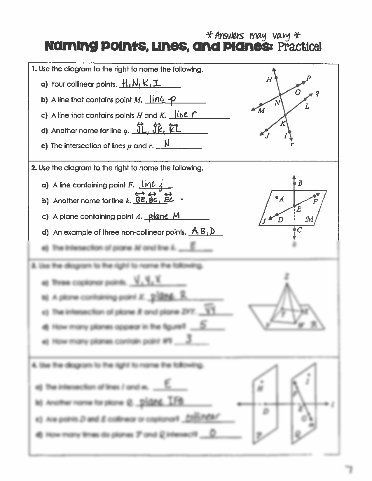 SOLUTION Points Lines And Planes Worksheet Studypool Worksheets Library