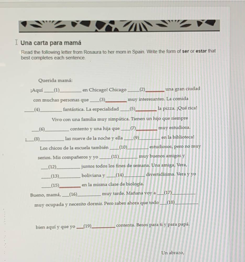 Solved I Una Carta Para Mama Read The Following Letter From Rosaura To 1 Answer Transtutors