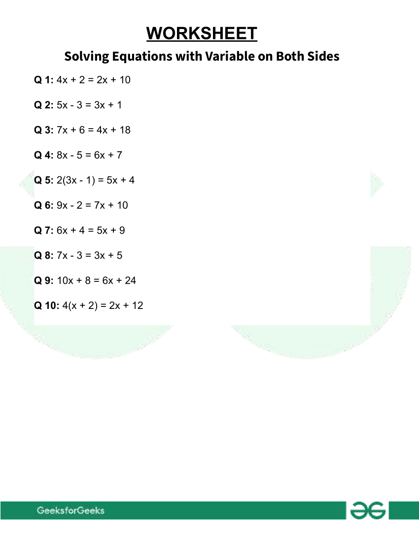 Solving Equations With Variable On Both Sides GeeksforGeeks