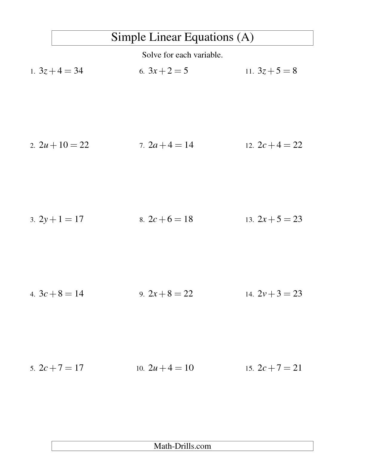 solving linear equations worksheet solving linear equations worksheet