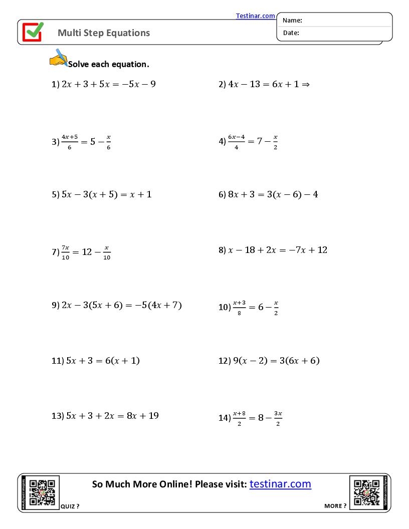 Solving Multi Step Equations Practice Activity Worksheet Worksheets Library