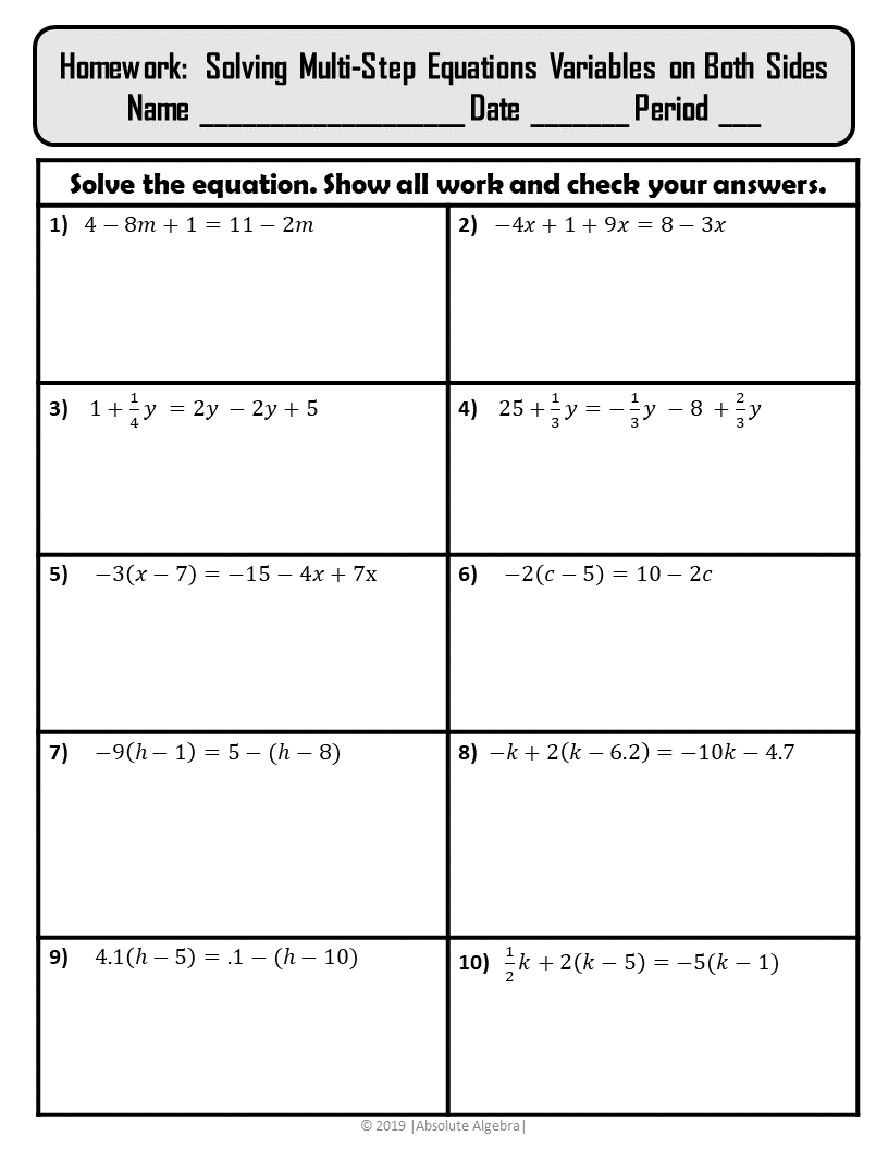 Solving Multi Step Equations Variables On Both Sides Notes Worksheets Library Solving Multi Step Equations Variables On Both Sides Notes Worksheets Library