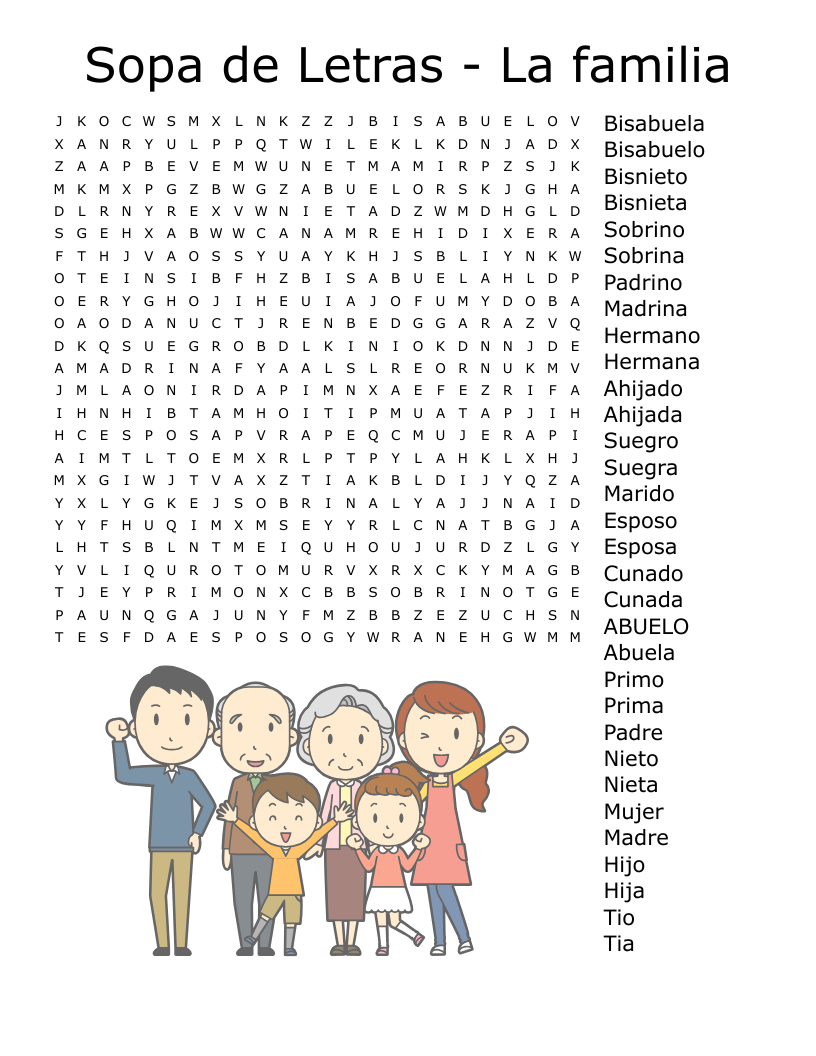 Sopa De Letras La Familia Word Search WordMint
