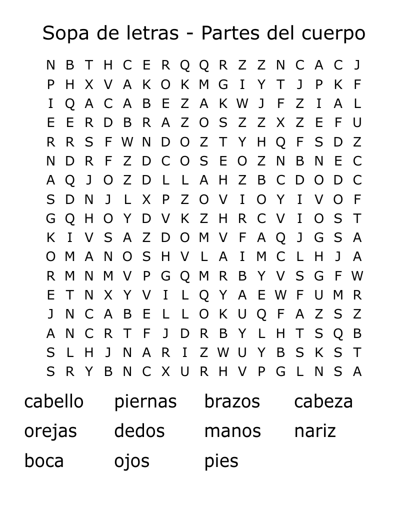 Sopa De Letras Partes Del Cuerpo Word Search WordMint Sopa De Letras Partes Del Cuerpo Word Search WordMint