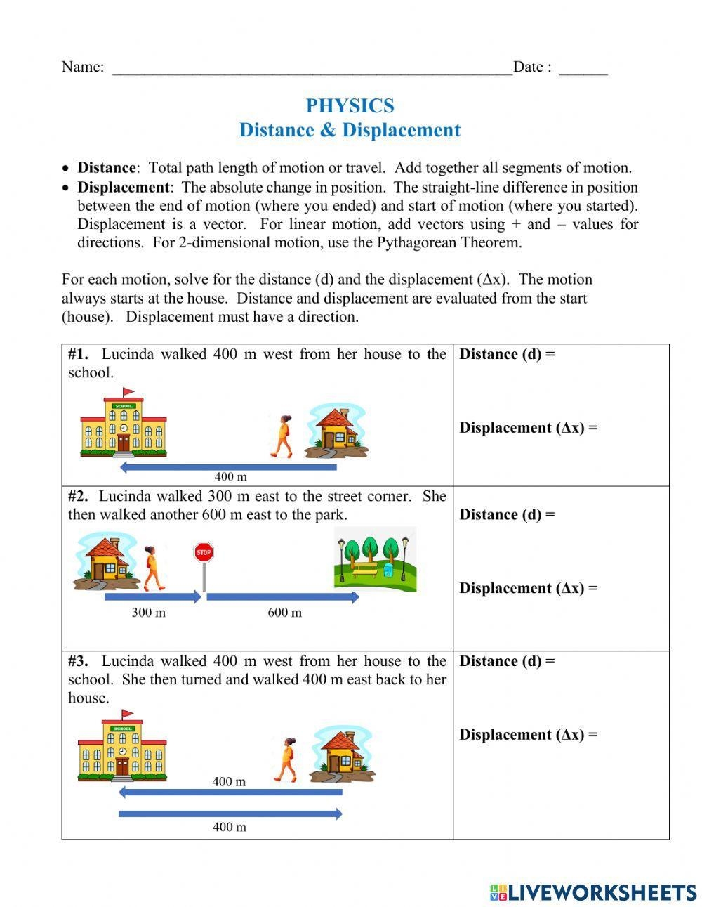Sp2023 Distance amp Displacement Calculations Worksheet Live Worksheets Library