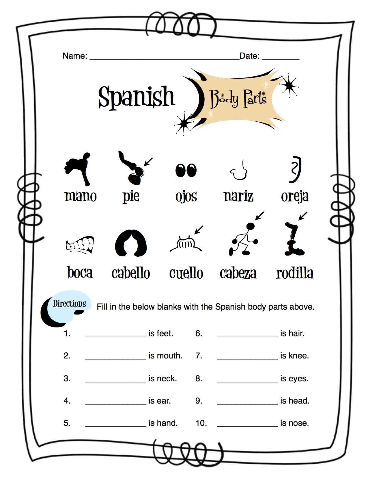 Spanish Body Parts Worksheet Packet Made By Teachers Spanish Body Parts Worksheet Packet Made By Teachers