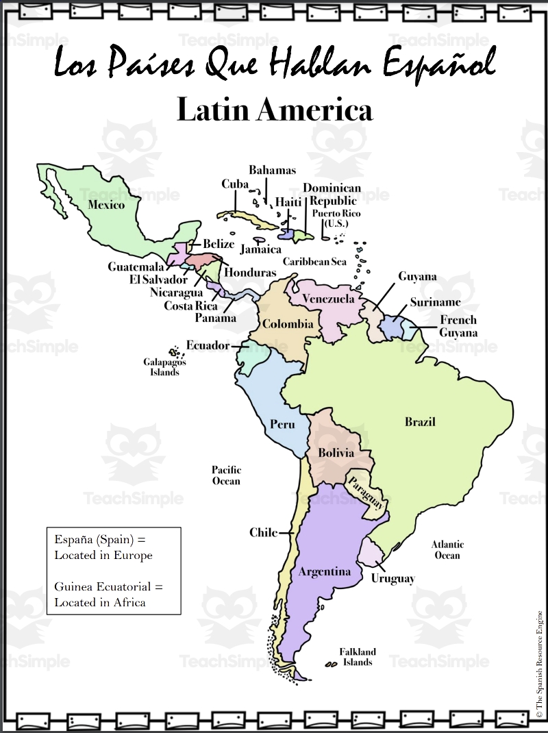 Spanish Countries And Capitals Speaking Spanish Maps By Teach Simple