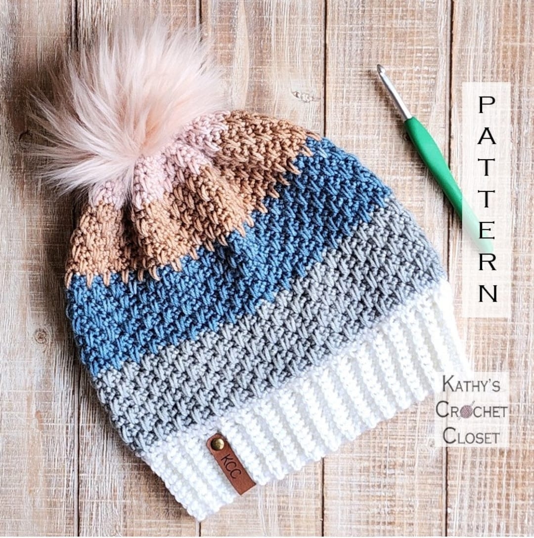 Spike Striped Beanie DIY Crochet Women s Hat PATTERN PDF Download Etsy