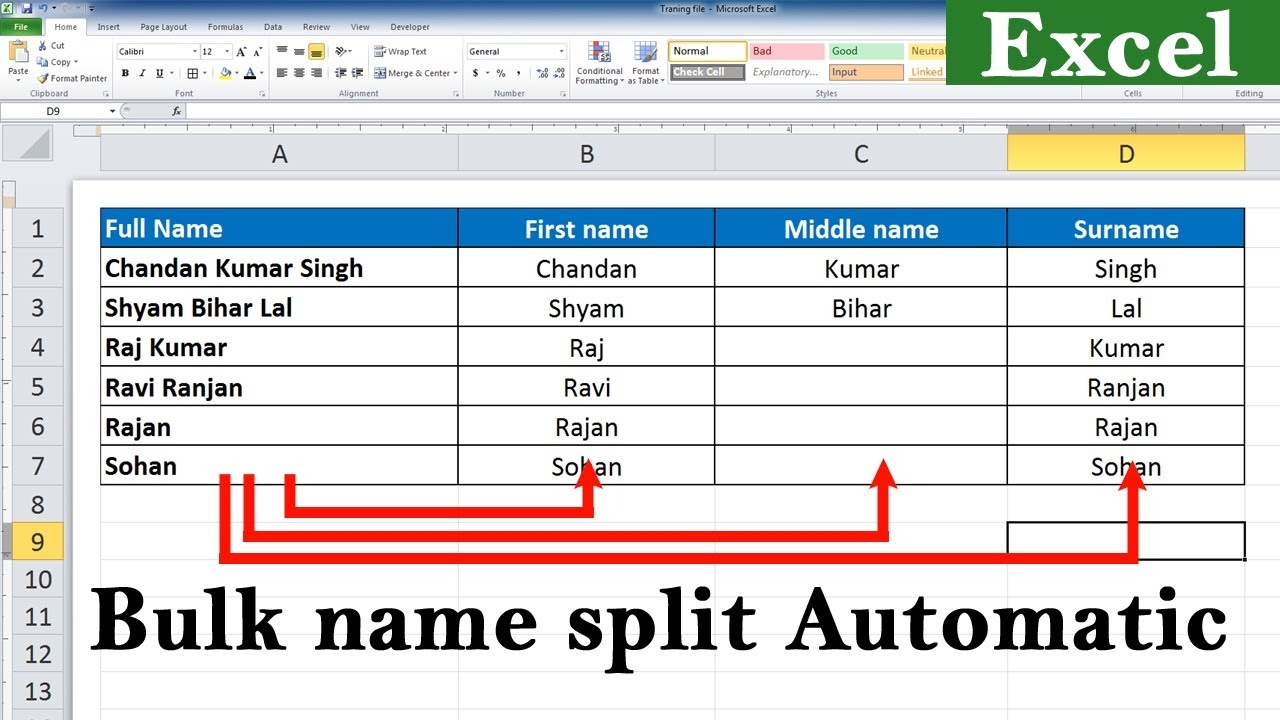 Split Full Name To First Name Middle Name And Last Name In Excel Bulk Name Split In Excel Formula YouTube
