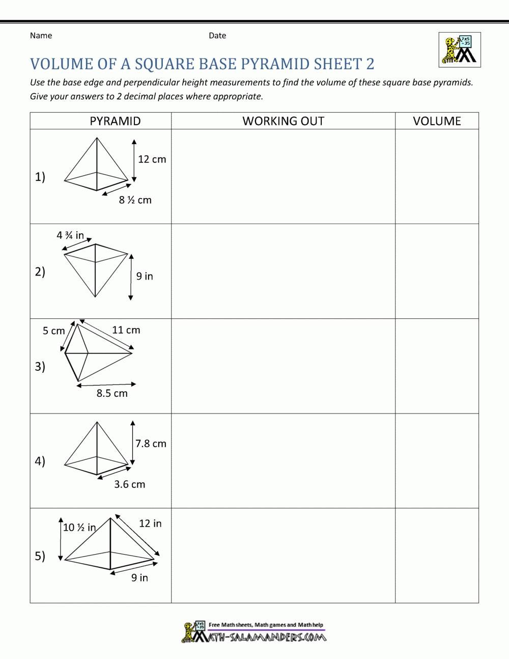 Square Base Pyramid Volume Calculator