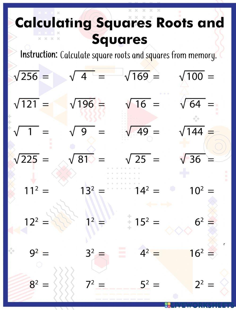 square root activity sheets square root activity sheets